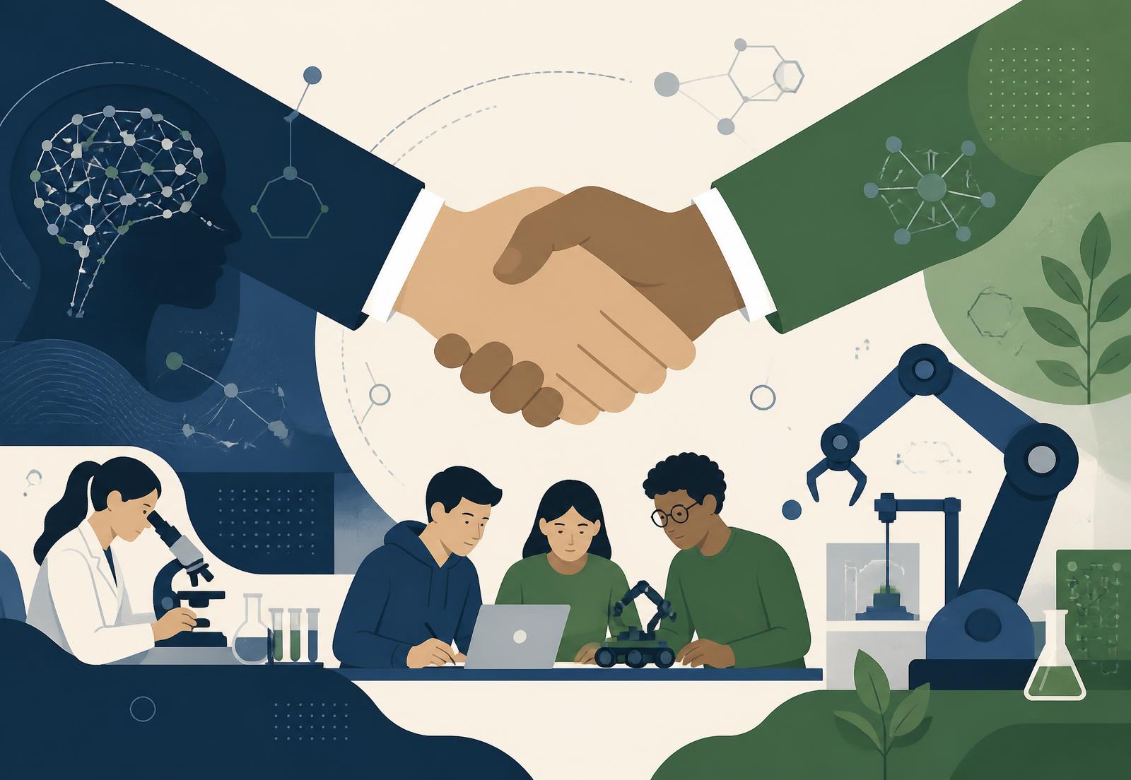 Partnership handshake over deeptech, AI and education innovation
